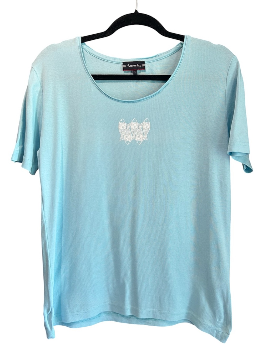 Armor Lux Pale Blue Tee with White Fish Cluster